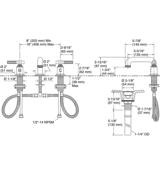 Vòi chậu rửa mặt 3 chân cổ thấp Chrome Kallista P21210-LV-CP