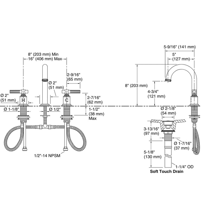 Vòi chậu rửa mặt 3 chân cổ vòm Bronze Kallista P21211-LV-BV
