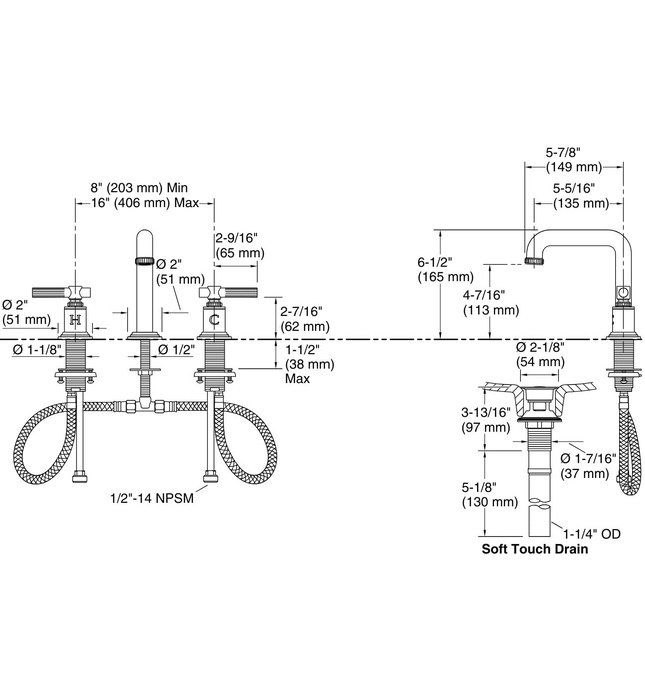 Vòi chậu rửa mặt 3 chân thân cao Bronze Kallista P21222-LV-BV