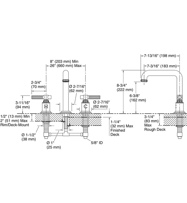 Vòi bồn tắm thân cao nóng lạnh Nickel Kallista P21247-LV-SN