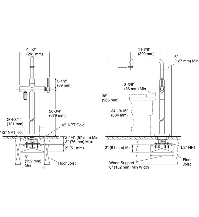 Vòi bồn tắm gắn sàn 1 lỗ nóng lạnh Chrome Kallista P21249-00-CP