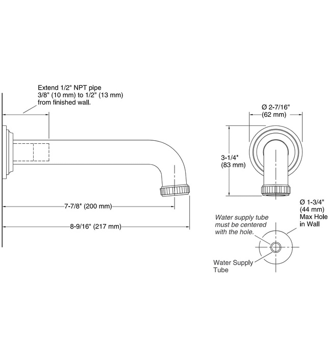 Vòi xả bồn tắm gắn tường Nickel Kallista P21250-00-BN