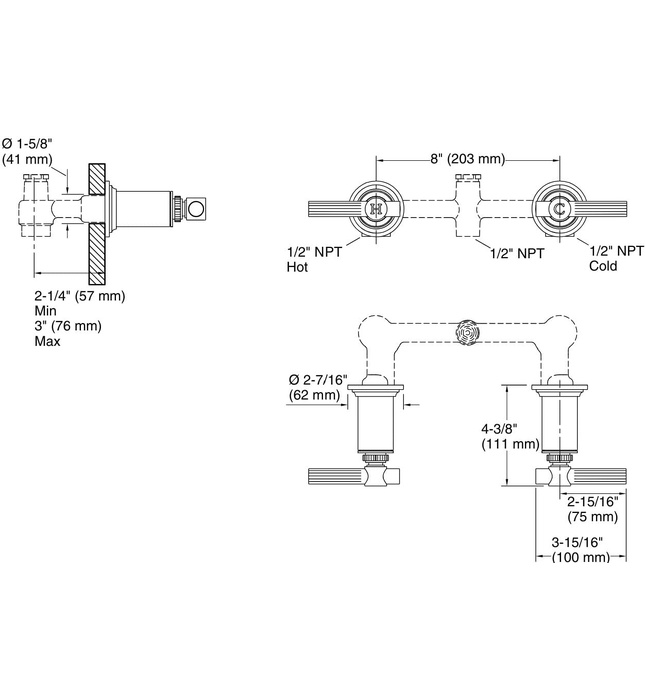 Tay cầm vòi bồn tắm âm tường màu Nickel Kallista P21356-LV-BN