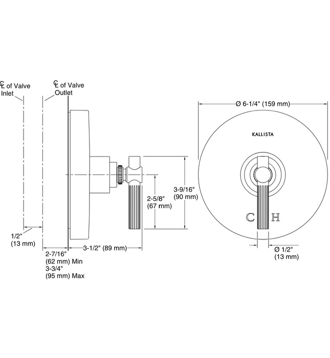 Mặt nạ điều chỉnh nhiệt độ sen tắm Bronze Kallista P21383-LV-BV