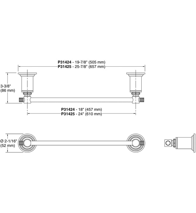 Thanh treo khăn đơn 24" màu Nickel Kallista P31425-00-SN