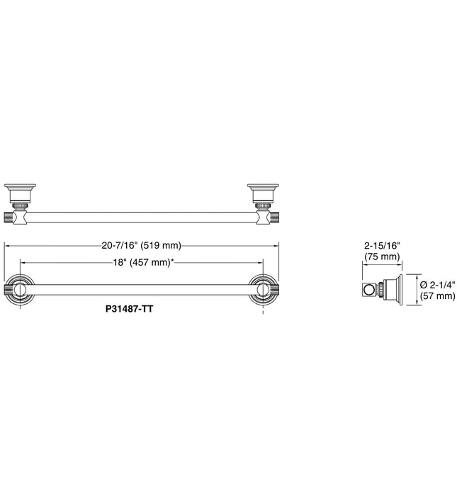 Thanh treo khăn đơn cửa phòng tắm 18" Bronze Kallista P31487-TT-BV