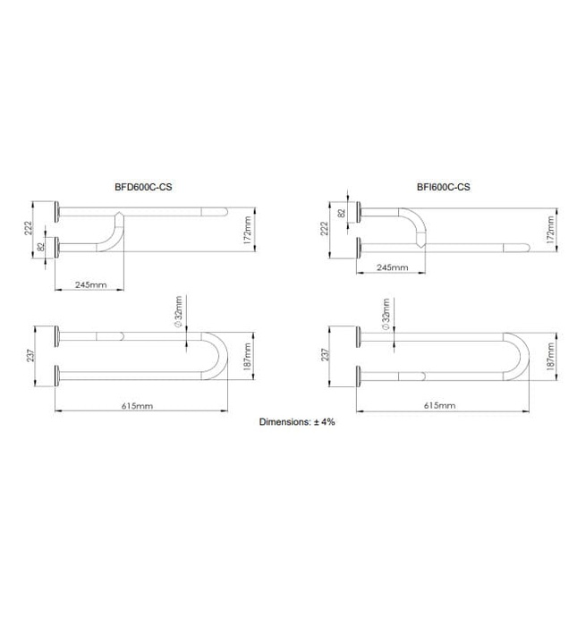 Thanh vịn bên trái gắn tường có 3 điểm tựa Mediclinics BFI600C