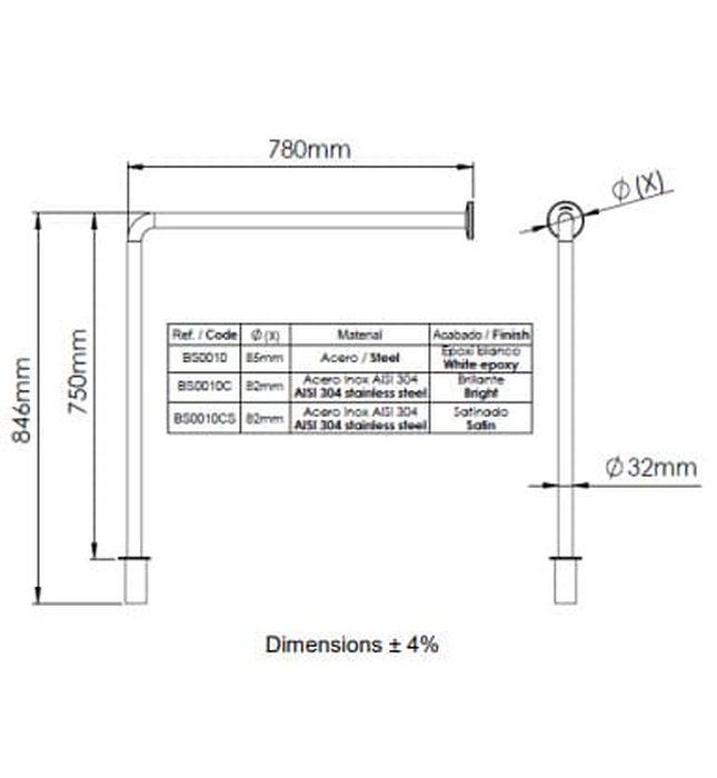 Thanh vịn từ tường đến sàn Tây Ban Nha Mediclinics BS0010CS