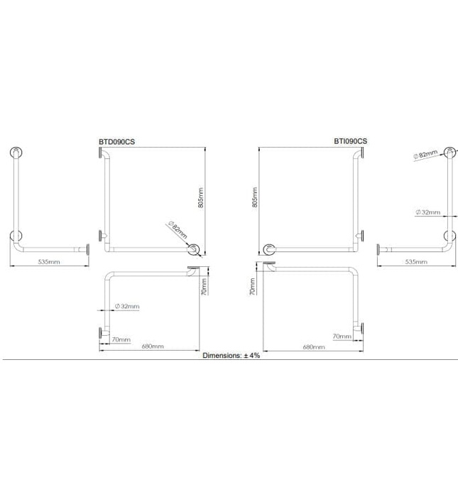 Thanh vịn góc 90° Tây Ban Nha Mediclinics BTI090CS