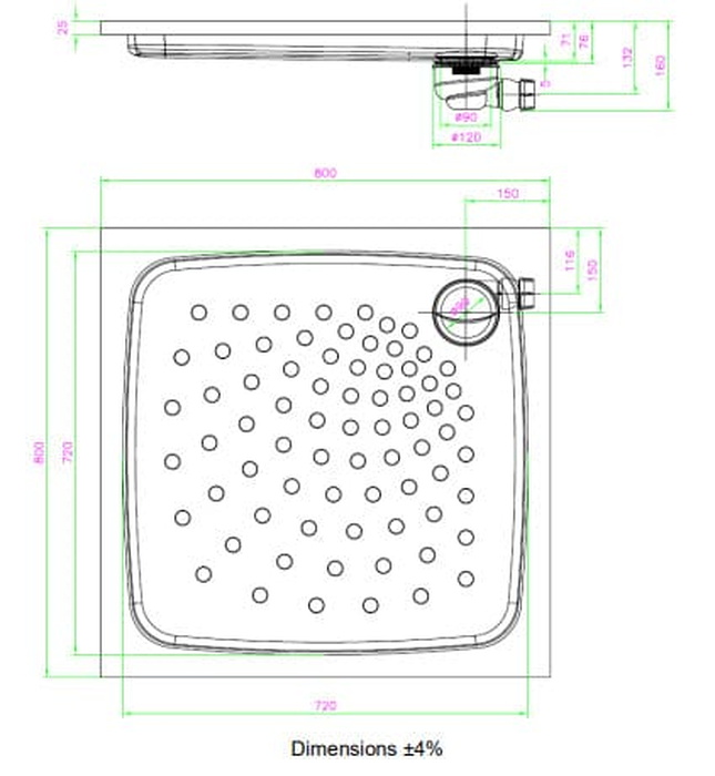 Khay Tắm Đứng Bằng Thép Mediclinics SN0800CS