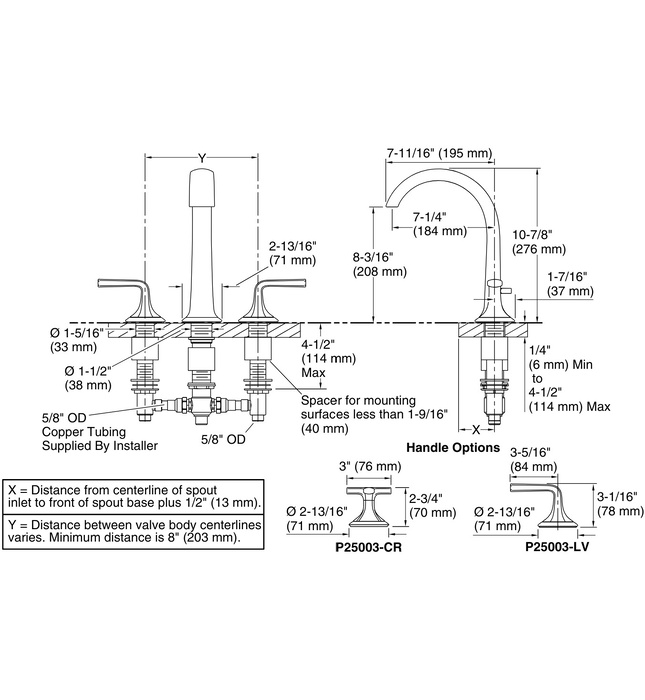 Vòi bồn tắm thân cao nóng lạnh vàng Kallista P25003-CR-BAF