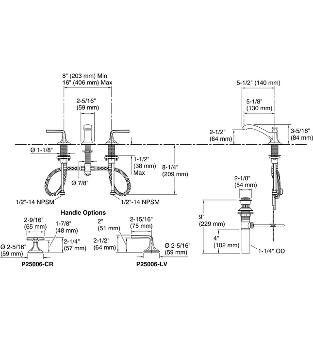 Vòi chậu rửa mặt 3 chân cổ thấp vàng Kallista P25006-CR-BAF