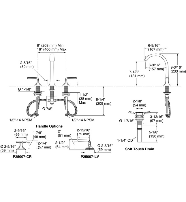 Vòi chậu rửa mặt 3 chân cổ vòm vàng Kallista P25007-CR-BAF