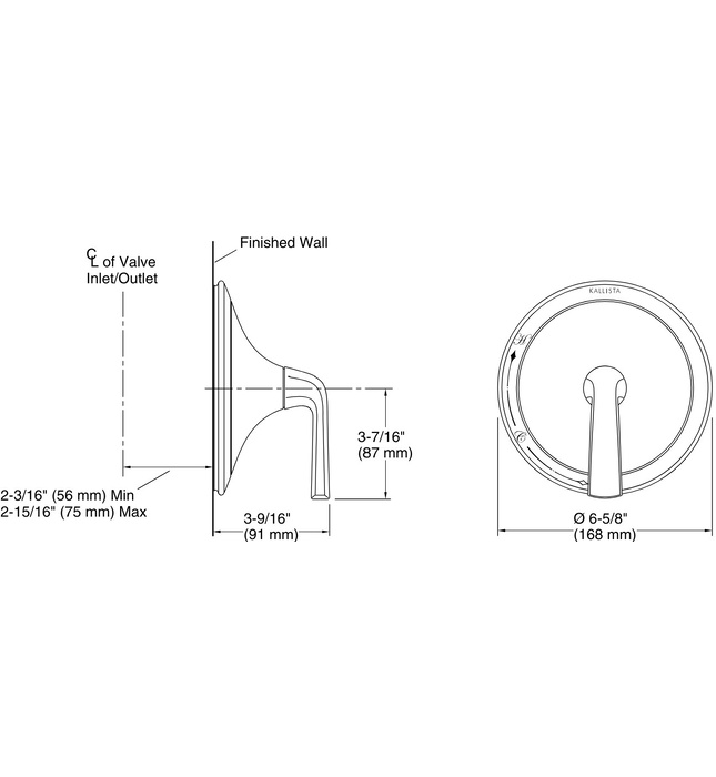 Mặt nạ điều khiển đơn sen tắm âm tường Nickel Kallista P25018-LV-SN
