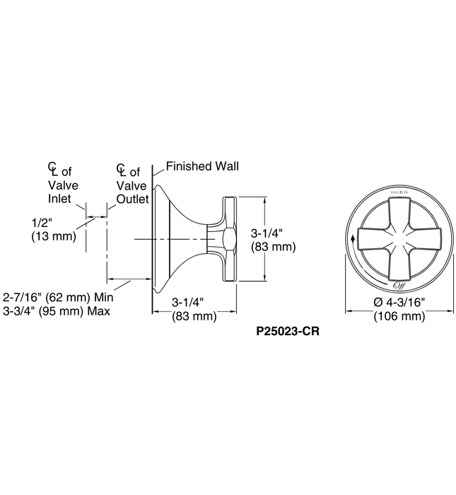 Mặt nạ điều khiển âm lượng sen tắm vàng Kallista P25023-CR-BAF