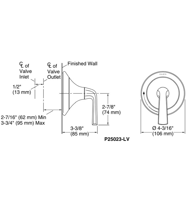 Mặt nạ điều khiển âm lượng sen tắm Nickel Kallista P25023-LV-SN