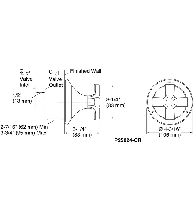 Mặt nạ chuyển đổi hướng dòng nước sen tắm vàng Kallista P25024-CR-BAF