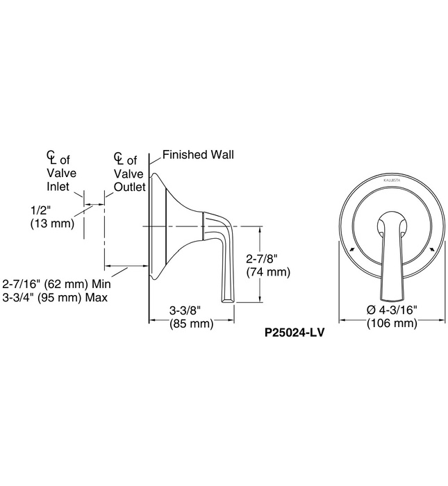 Mặt nạ chuyển đổi hướng dòng nước sen tắm vàng Kallista P25024-LV-BAF