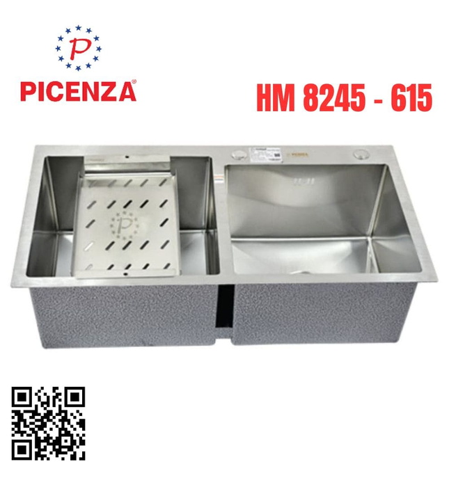 Chậu rửa bát inox 304 2 hố lệch Picenza HM 8245 - 615 