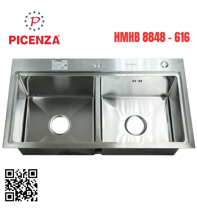 Chậu rửa bát inox 304 2 hố lệch Picenza HMHB 8446 - 615