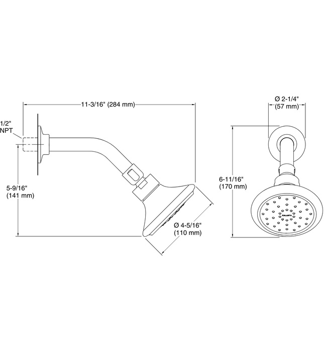 Bát sen tắm và tay sen gắn tường màu vàng Kallista P25040-00-BAF