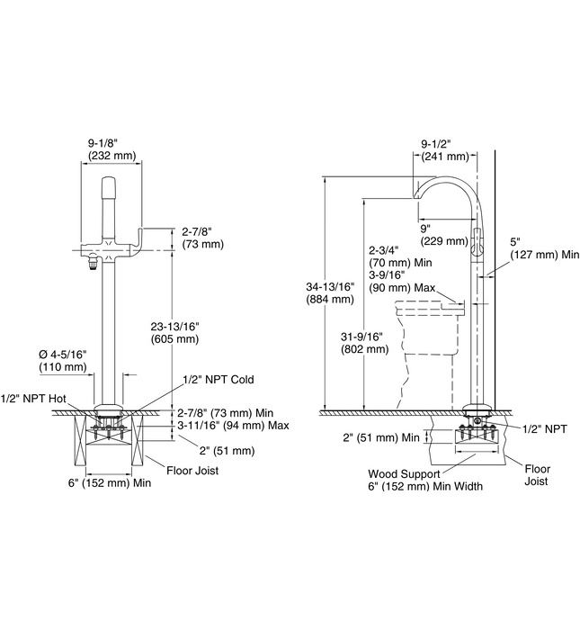 Vòi bồn tắm gắn sàn 1 lỗ nóng lạnh Nickel Kallista P25088-00-SN