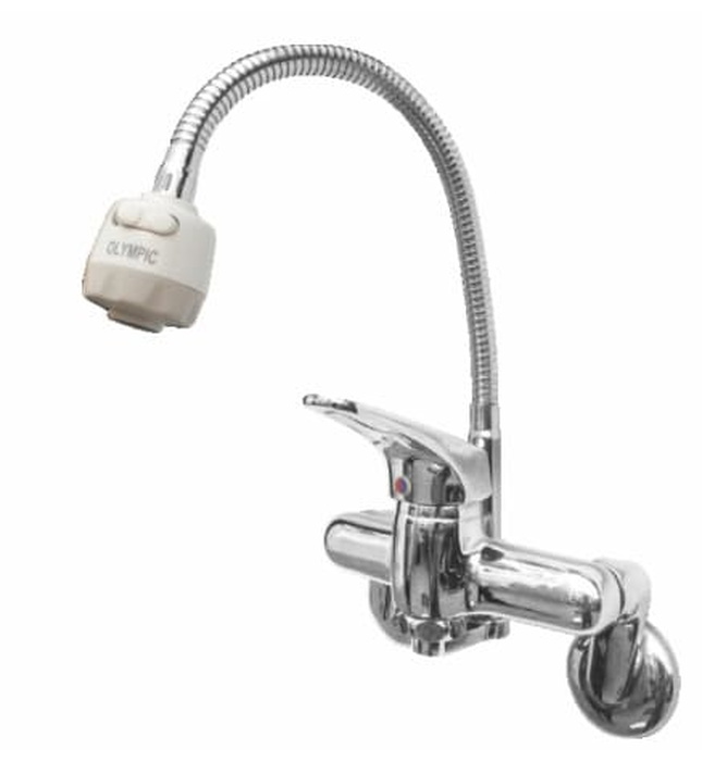 Vòi chậu rửa bát nóng lạnh gắn tường cần mềm Olympic VT722