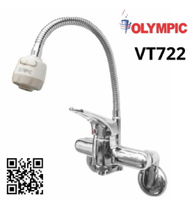 Vòi chậu rửa bát nóng lạnh gắn tường cần mềm Olympic VT722