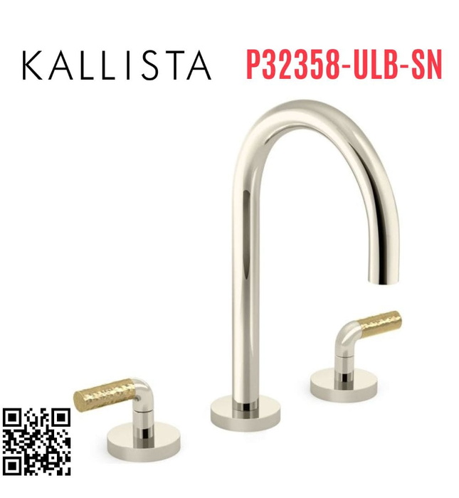 Vòi chậu rửa mặt 3 chân cổ ngỗng vàng Kallista P32358-ULB-SN