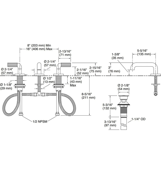Vòi chậu rửa mặt 3 chân cổ thấp vàng Kallista P32412-LV-BAF