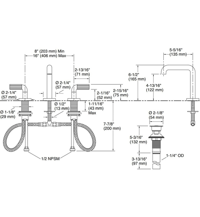 Vòi chậu rửa mặt 3 chân cổ cao Chrome Kallista P32413-BLE-CP