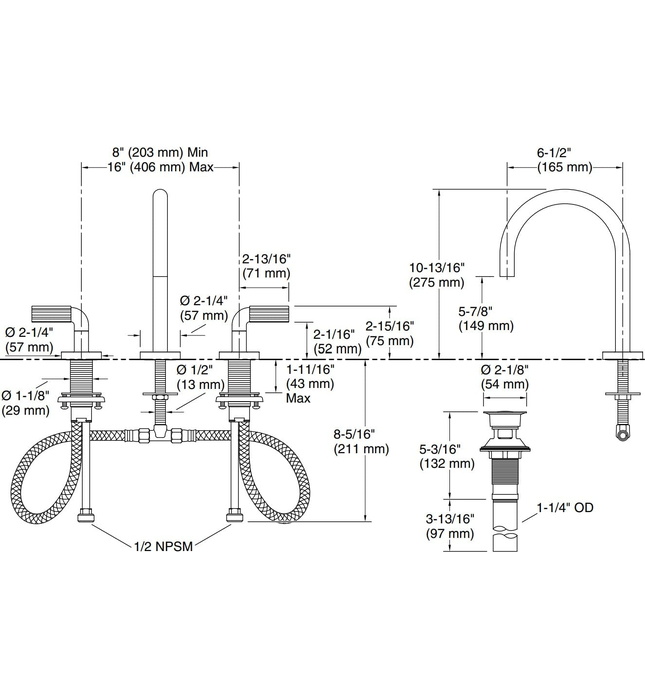 Vòi chậu rửa mặt 3 chân cổ ngỗng Nickel Kallista P32414-LV-SN