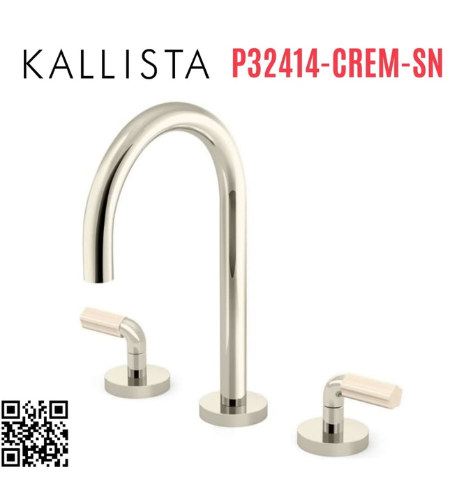 Vòi chậu rửa mặt 3 chân cổ ngỗng Nickel Kallista P32414-CREM-SN