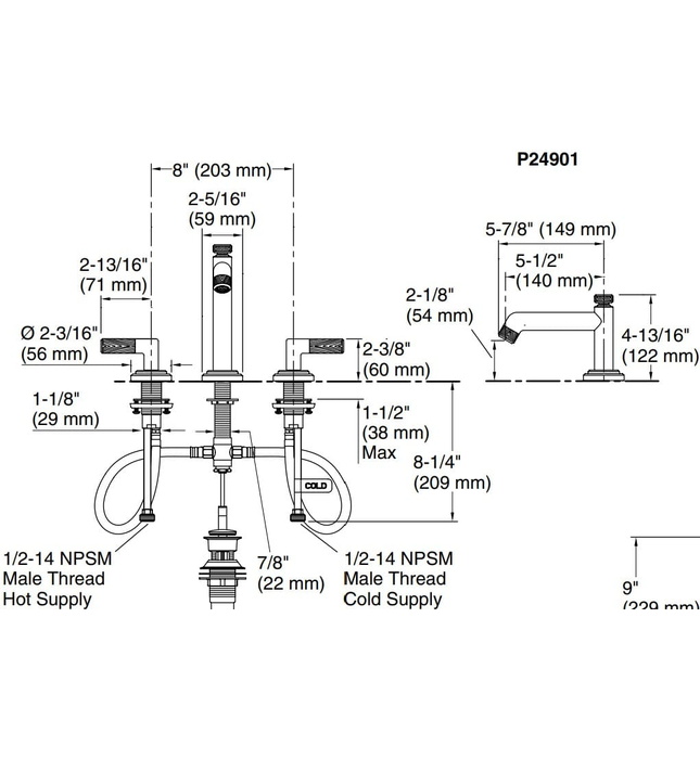 Vòi chậu rửa mặt 3 chân cổ thấp Nickel Kallista P24901-SNW-SN