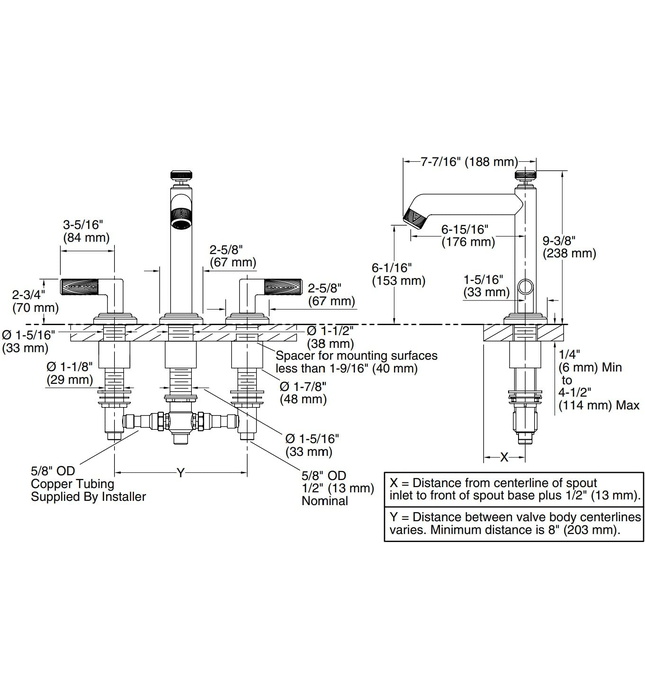 Vòi bồn tắm thân cao nóng lạnh Chrome Kallista P24903-CPH-CP