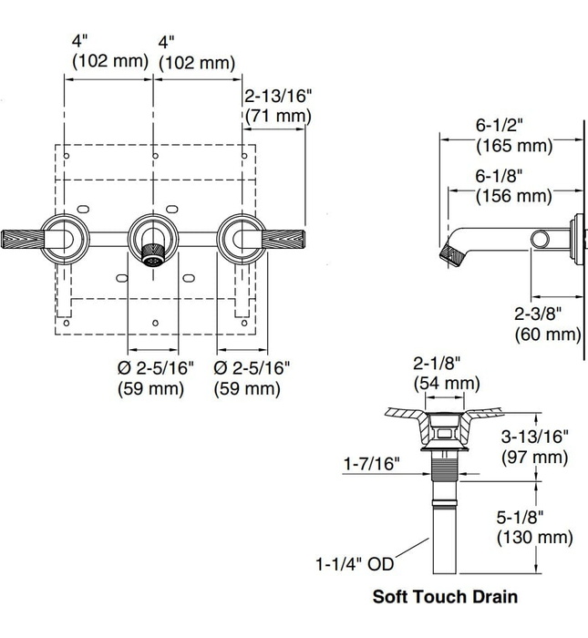 Vòi chậu rửa mặt 3 chân âm tường Chrome Kallista P24910-CPH-CP