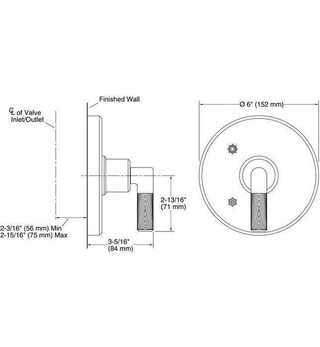 Mặt nạ điều khiển đơn sen tắm âm tường Chrome Kallista P24915-CPH-CP