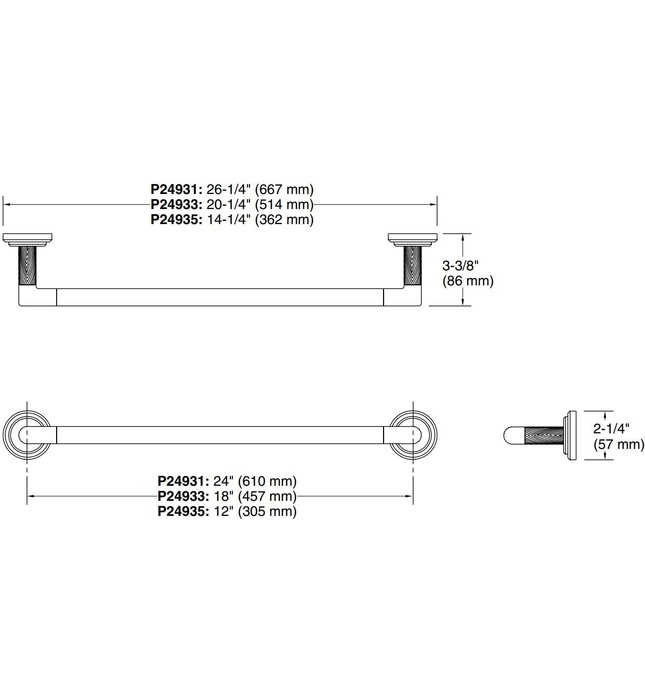 Thanh treo khăn đơn 24" màu Chrome Kallista P24931-CPH-CP