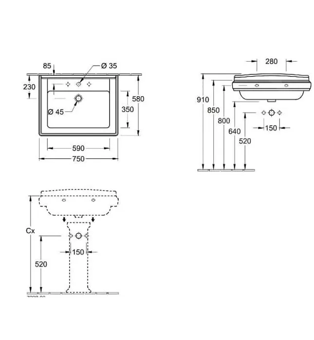 Chậu rửa lavabo Villeroy-boch Hommage 7101A1R1