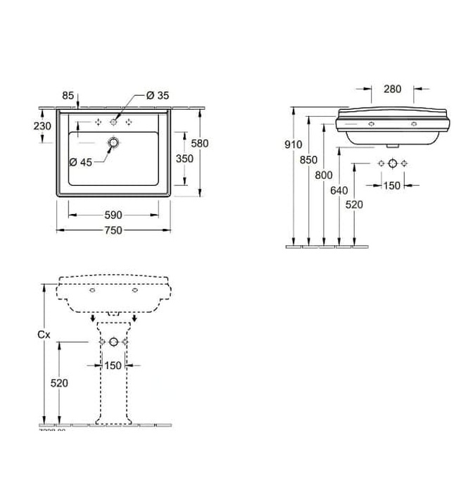 Chậu rửa lavabo Villeroy-boch Hommage 7101A1R7