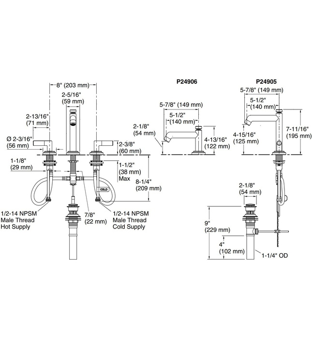Vòi chậu rửa mặt 3 chân cổ cao Nickel Kallista P24905-LV-BN