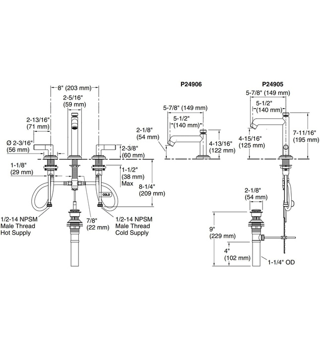 Vòi chậu rửa mặt 3 chân cổ thấp Chrome Kallista P24906-LV-CP