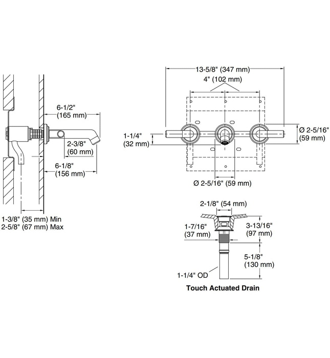 Vòi chậu rửa mặt 3 chân âm tường Nickel Kallista P24911-LV-BN