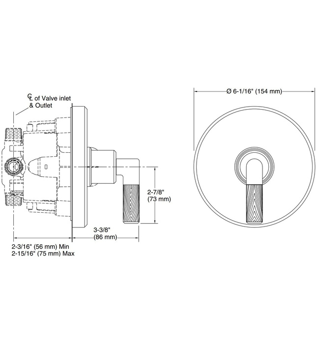 Mặt nạ điều khiển đơn sen tắm âm tường Chrome Kallista P24918-LV-CP