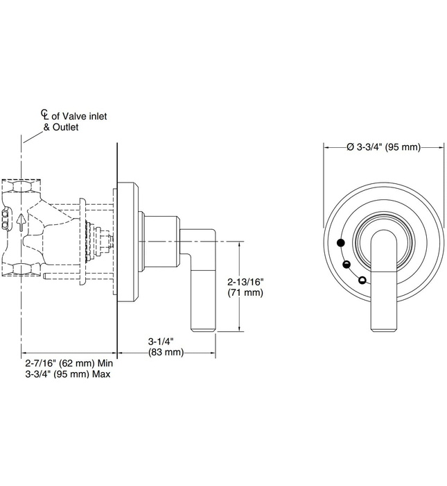 Mặt nạ điều chỉnh âm lượng sen tắm Chrome Kallista P24926-LV-CP