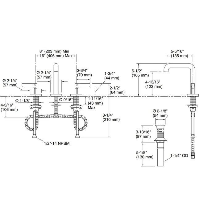 Vòi chậu rửa mặt 3 chân cổ cao Nickel Kallista P23325-LV-SN