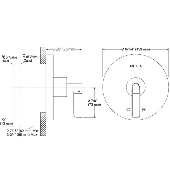 Mặt nạ điều chỉnh nhiệt độ sen tắm Chrome Kallista P23329-LV-CP