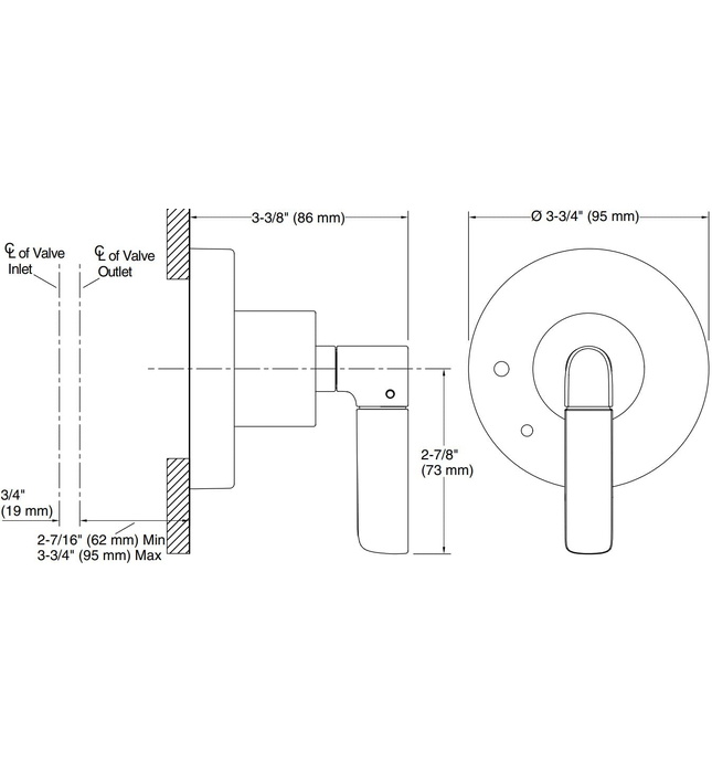 Mặt nạ điều chỉnh âm lượng sen tắm Chrome Kallista P23330-LV-CP