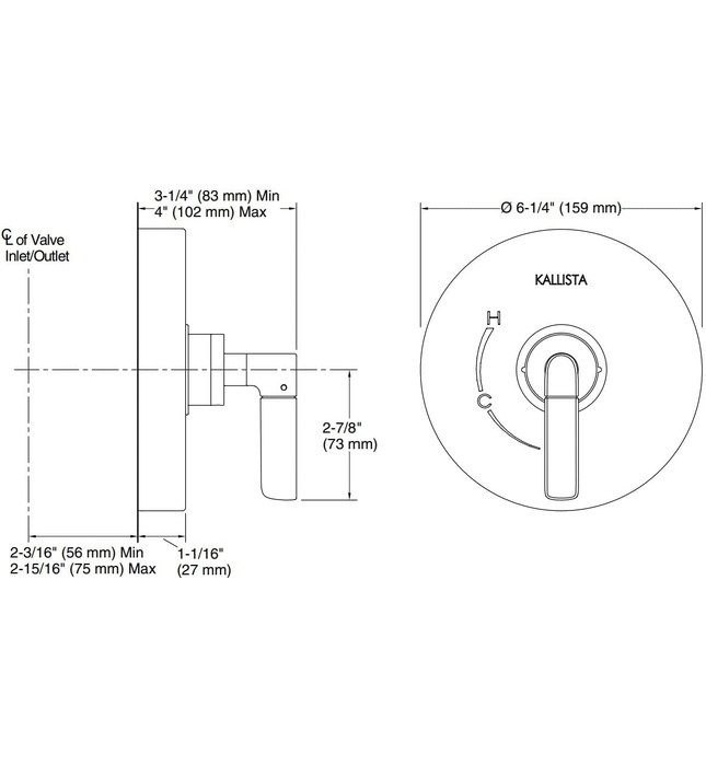 Mặt nạ điều khiển đơn sen tắm âm tường Chrome Kallista P23332-LV-CP