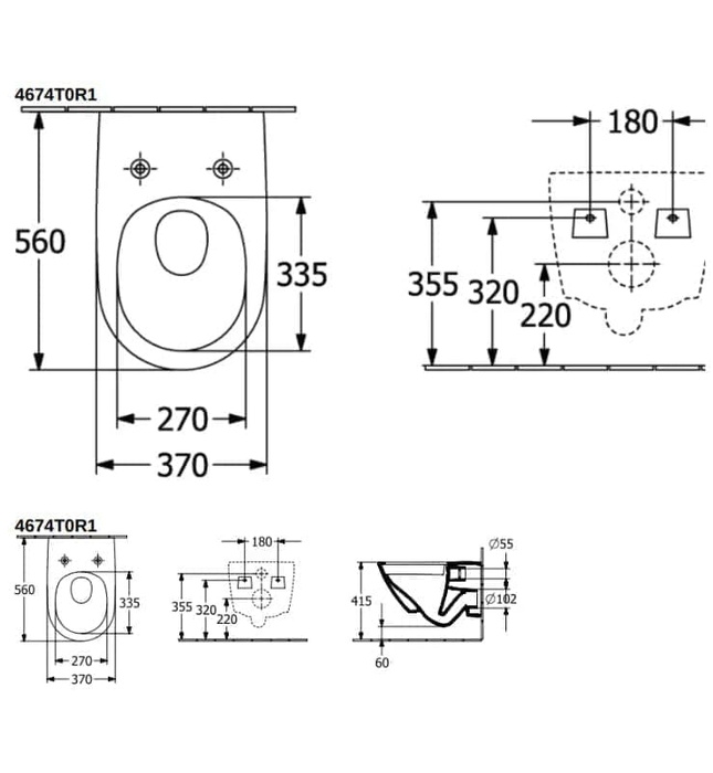 Bồn cầu treo tường Đức Villeroy-Boch Antao 4674T0AM